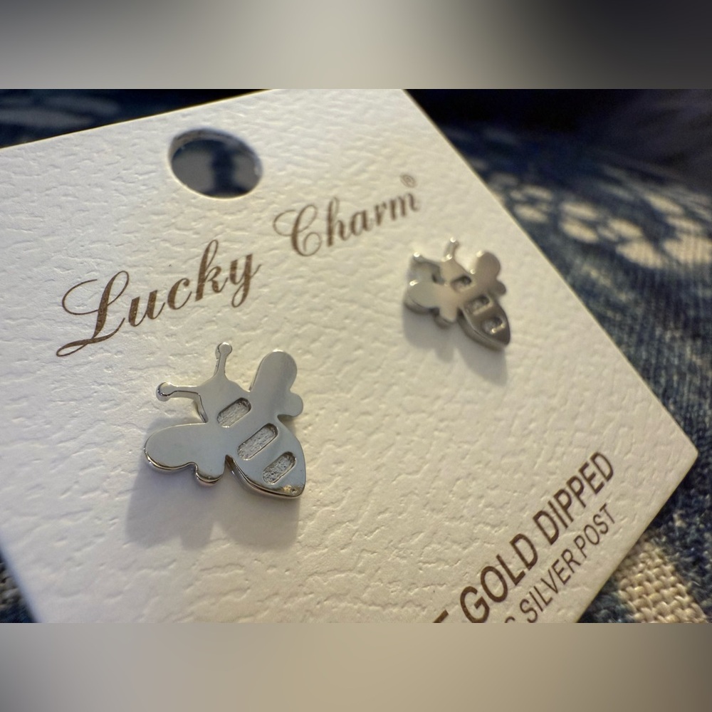 Lucky Charm 🐝 Stud Earrings | Sterling Silver/White Gold Plated Bumble Bee